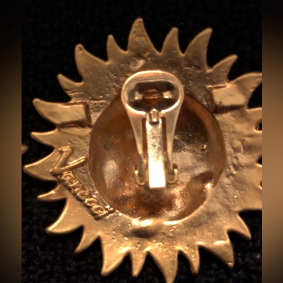 Vintage Signed Vanecci Gold Toned Sun Earrings - Picture 3 of 4